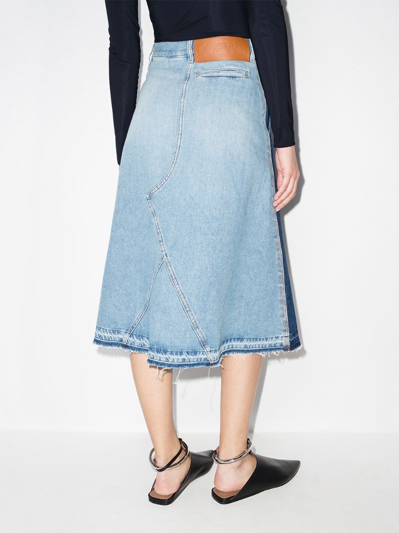 Blue Panelled Denim Midi Skirt