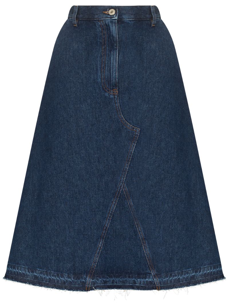 Blue Panelled Denim Midi Skirt