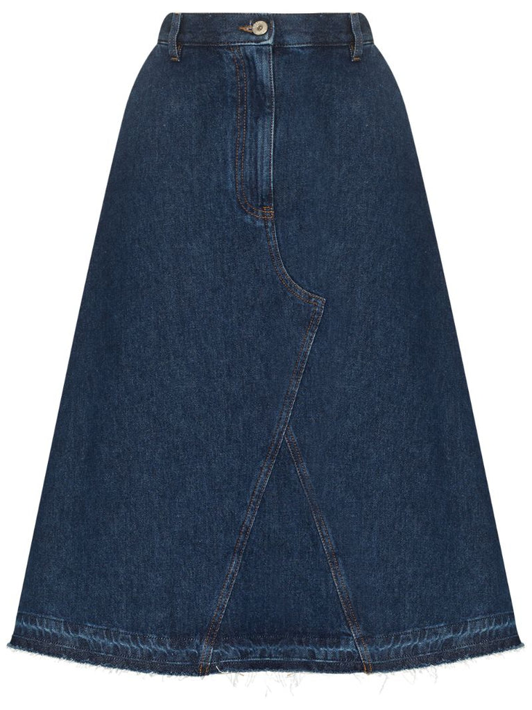 Blue Panelled Denim Midi Skirt