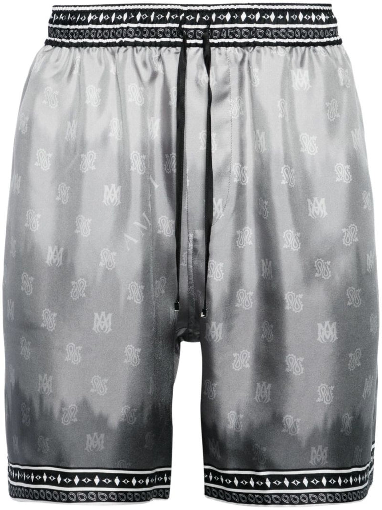 Black Palm Tree-print Silk Shorts