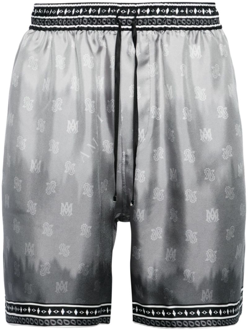 Black Palm Tree-print Silk Shorts