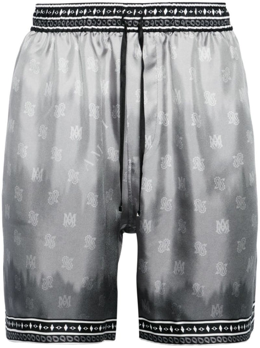 Black Palm Tree-print Silk Shorts