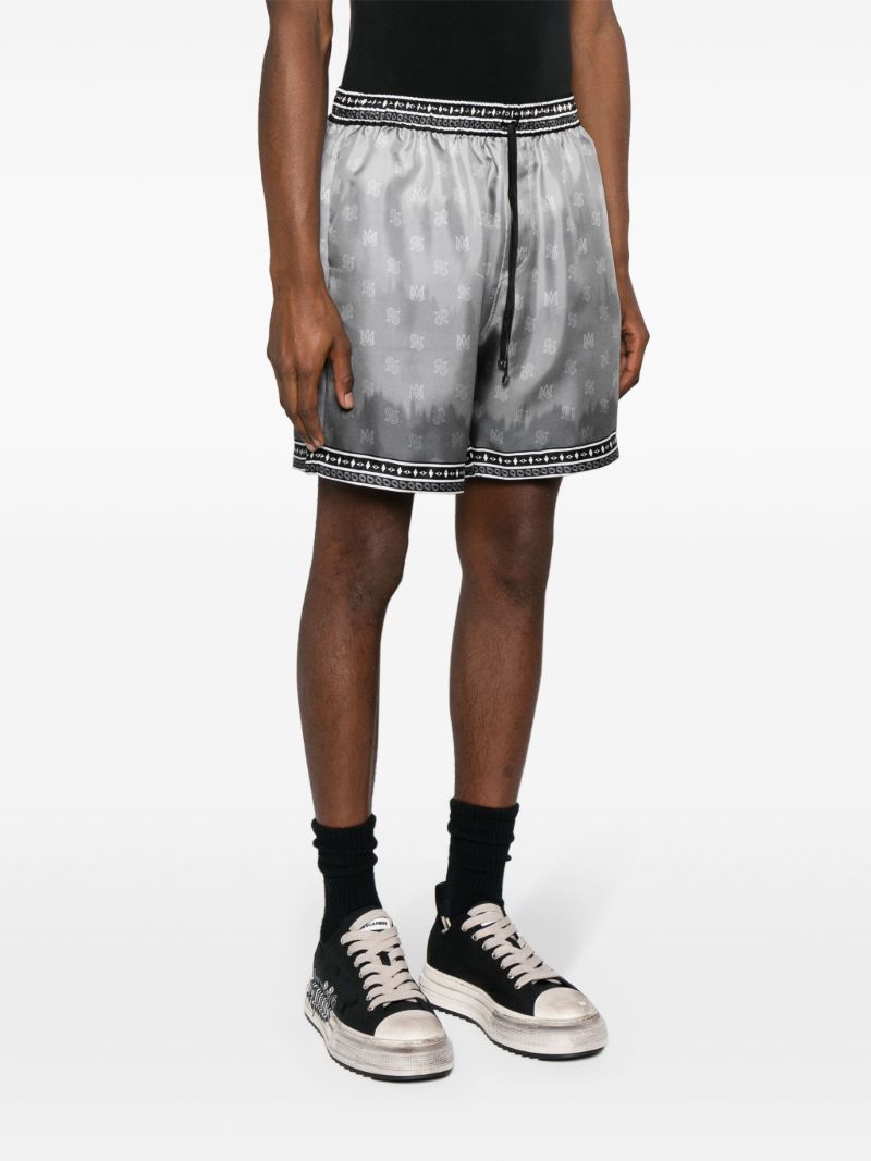 Black Palm Tree-print Silk Shorts