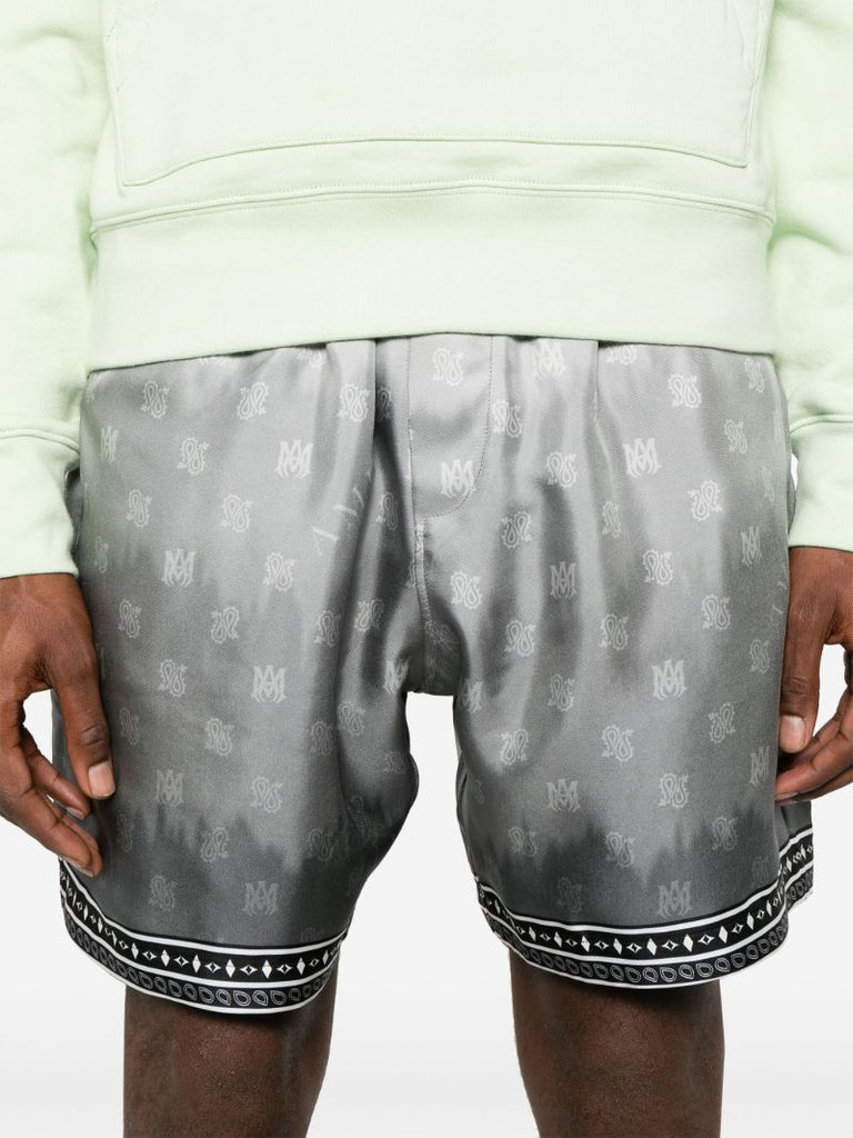 Black Palm Tree-print Silk Shorts