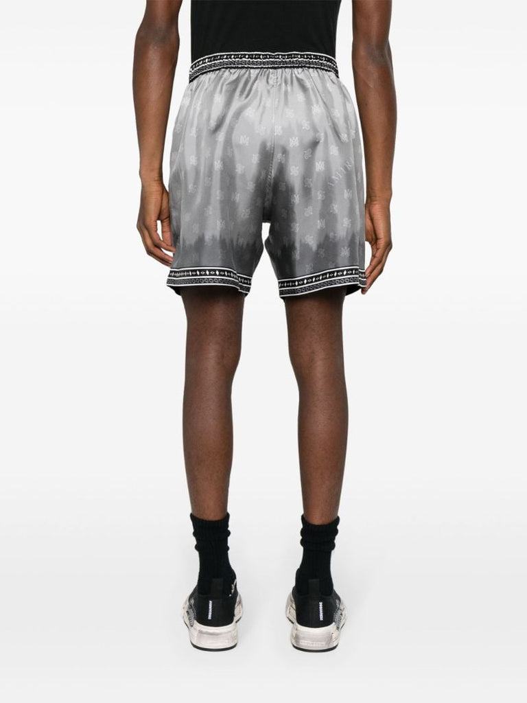 Black Palm Tree-print Silk Shorts