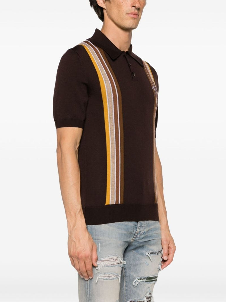Brown Striped Wool Polo Shirt