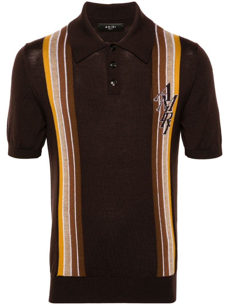 Brown Striped Wool Polo Shirt