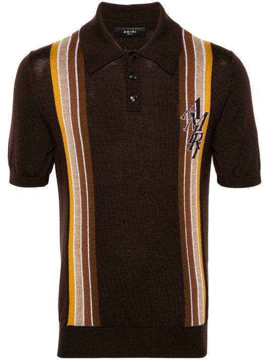 Brown Striped Wool Polo Shirt
