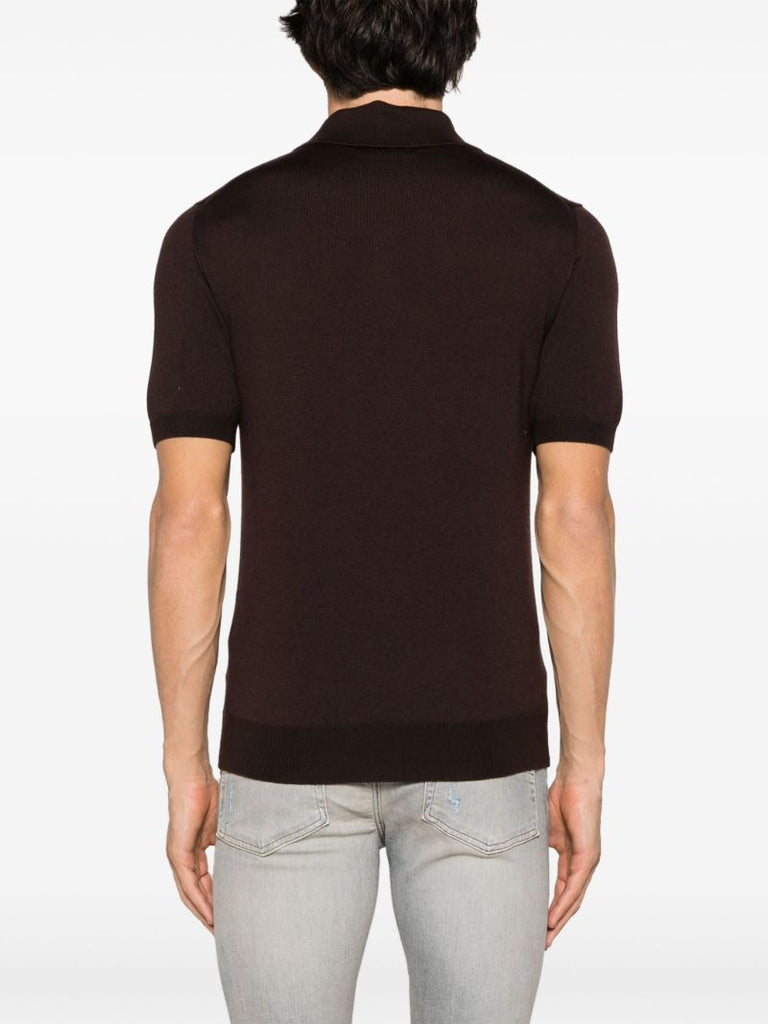 Brown Striped Wool Polo Shirt