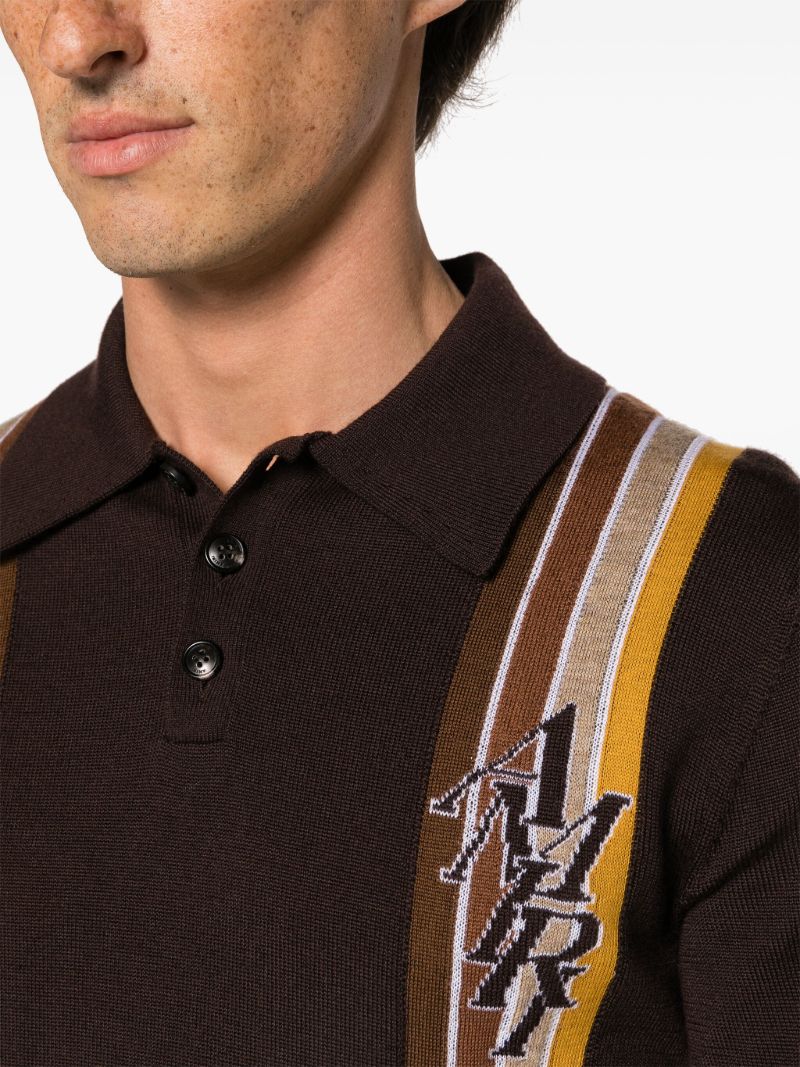 Brown Striped Wool Polo Shirt