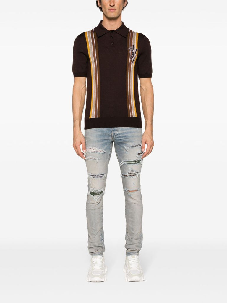 Brown Striped Wool Polo Shirt