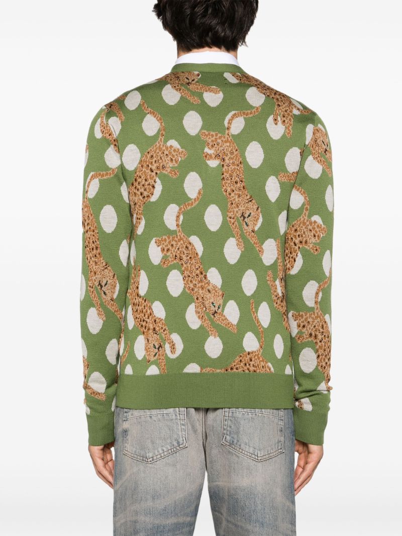 Green Patterned Intarsia Wool Cardigan