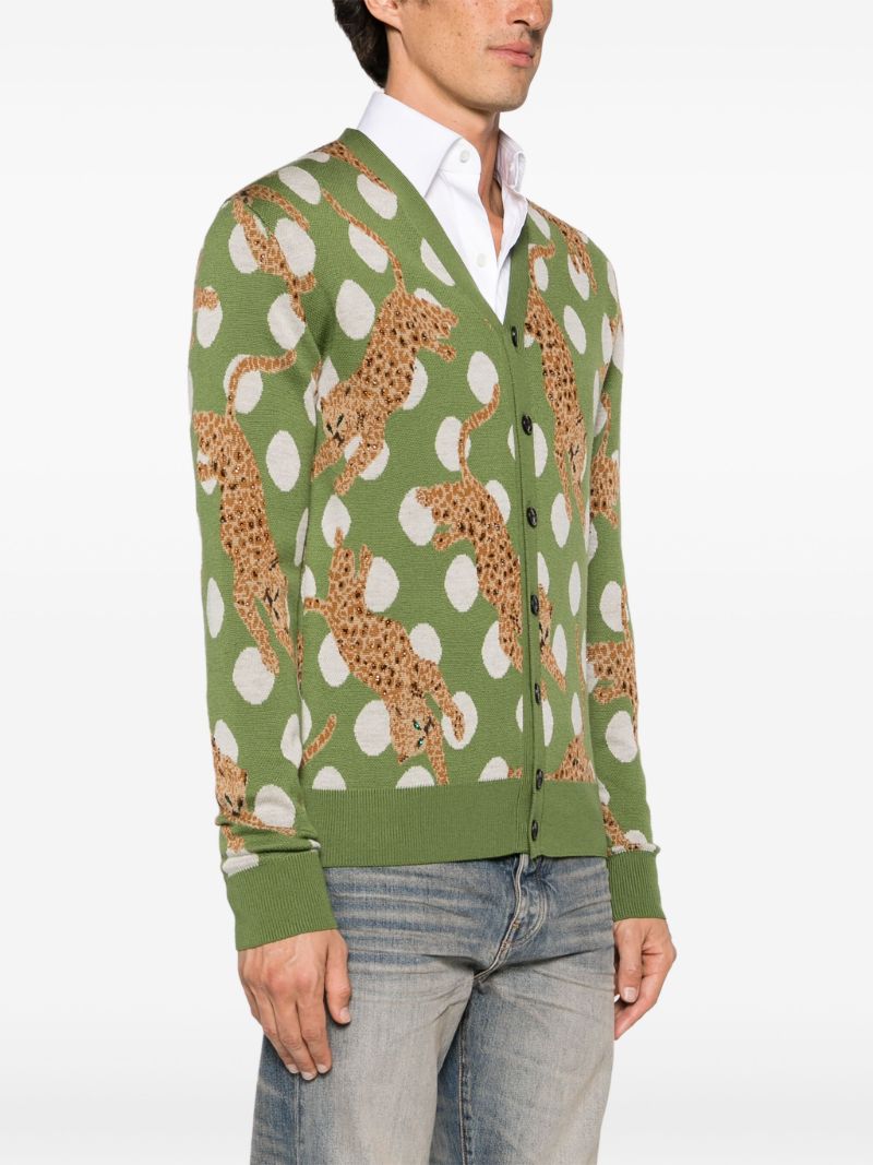 Green Patterned Intarsia Wool Cardigan