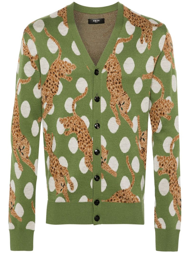 Green Patterned Intarsia Wool Cardigan