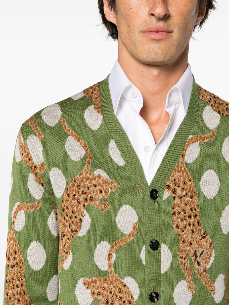 Green Patterned Intarsia Wool Cardigan