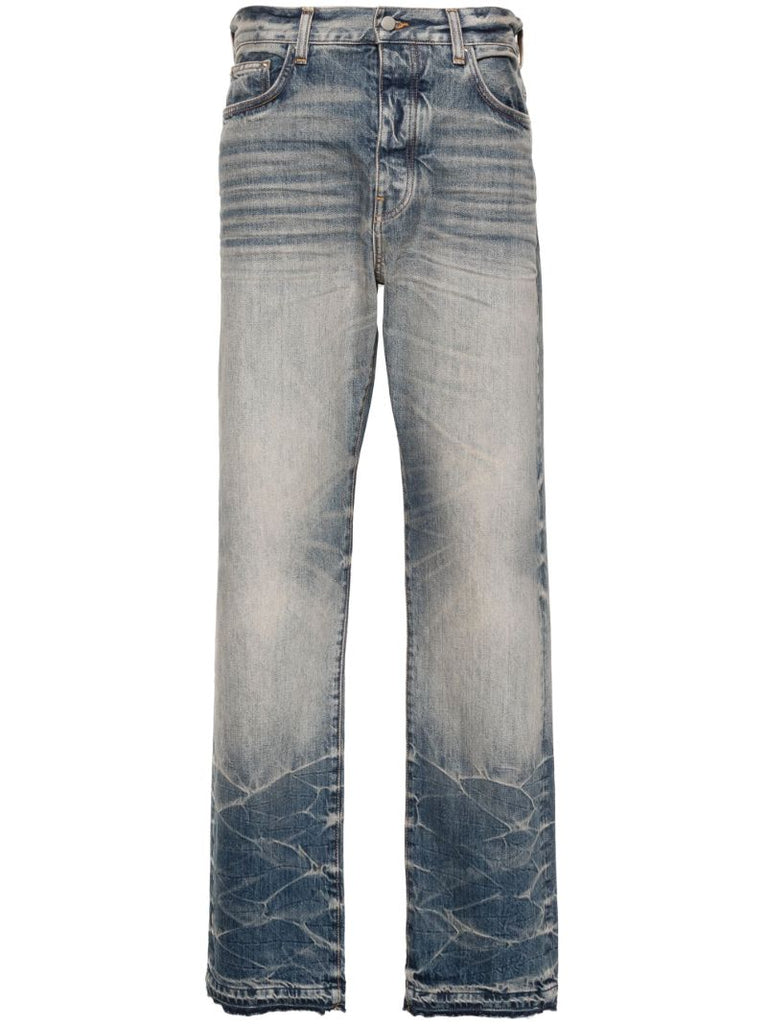 Blue Straight Leg Faded Jeans