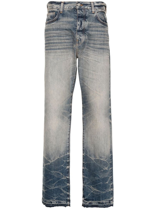 Blue Straight Leg Faded Jeans