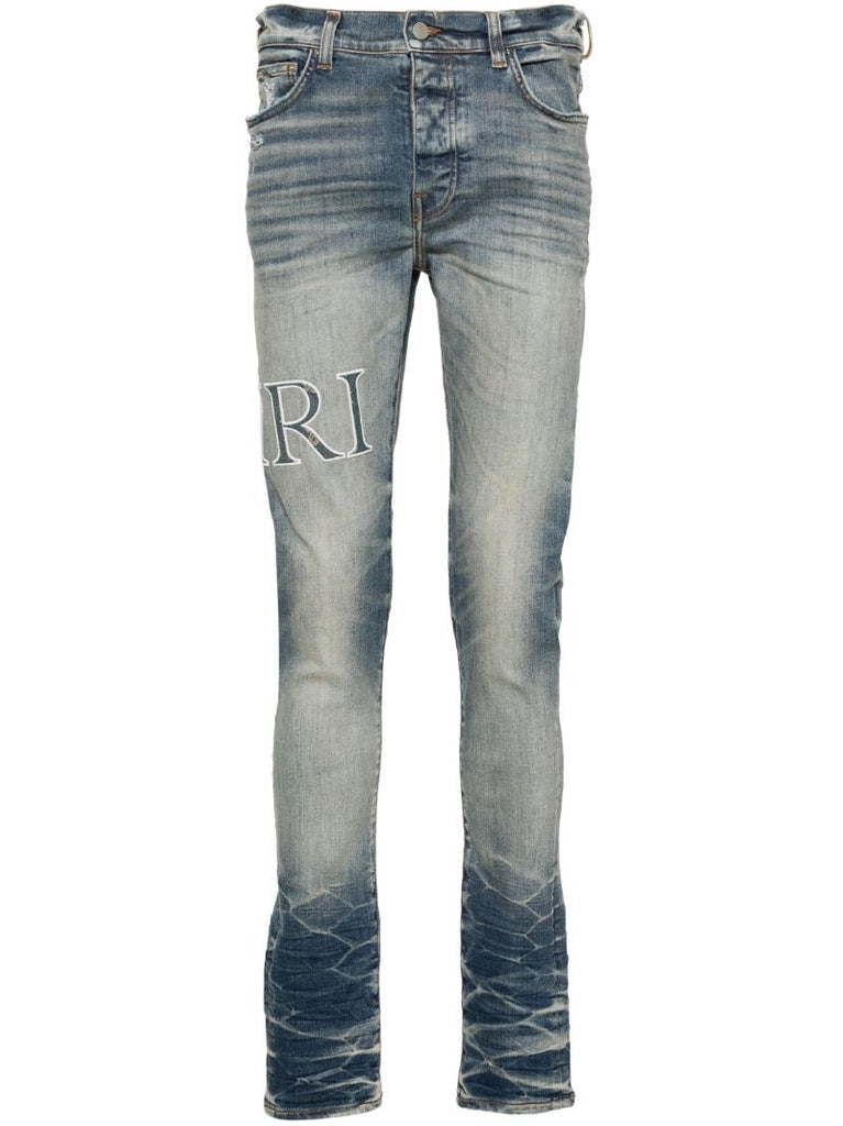 Blue Logo Print Skinny Jeans