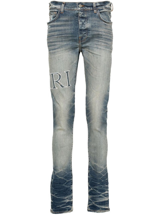 Blue Logo Print Skinny Jeans
