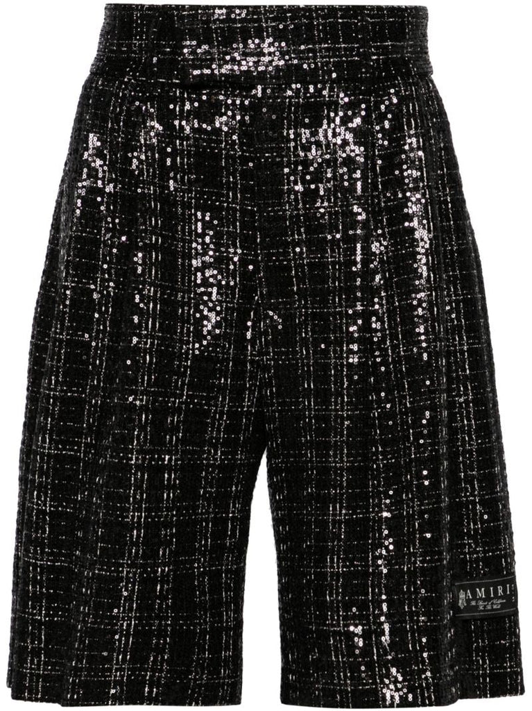 Black Sequin Check Shorts