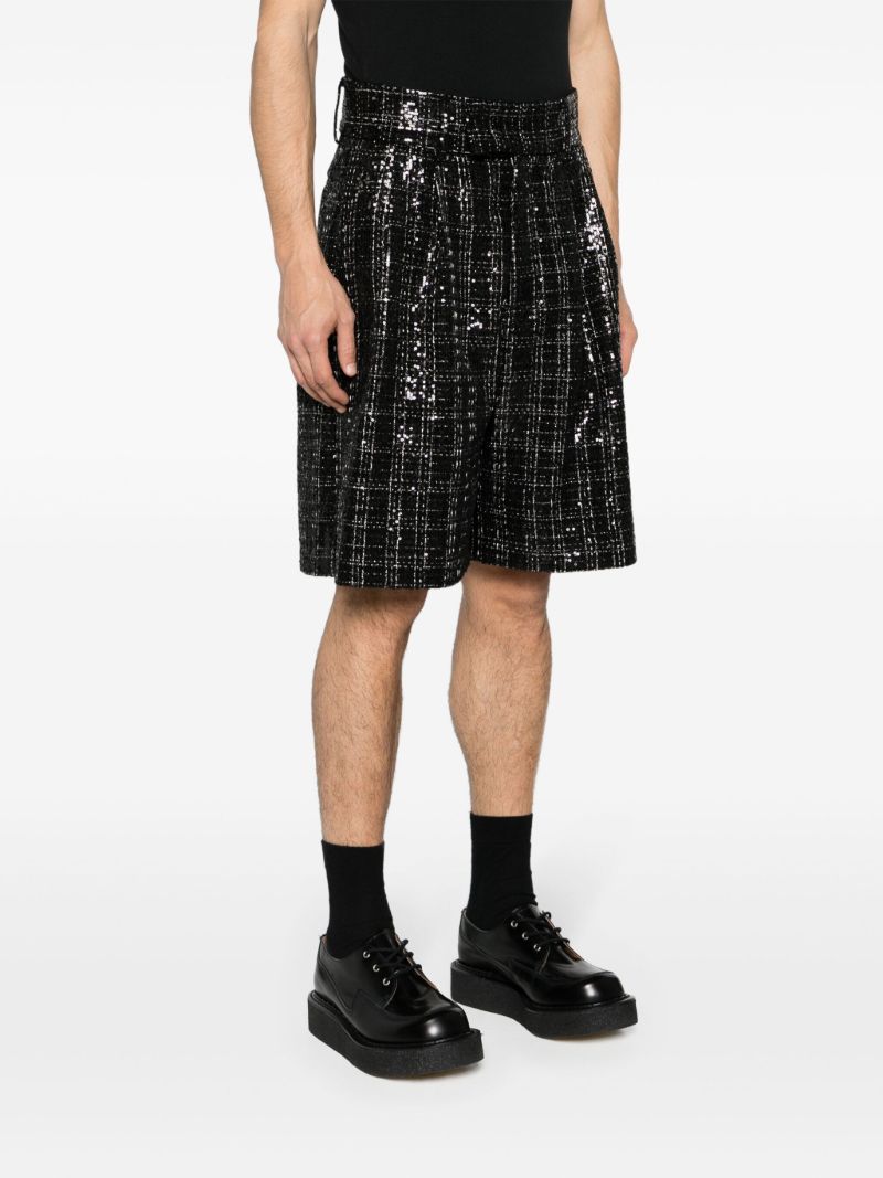 Black Sequin Check Shorts