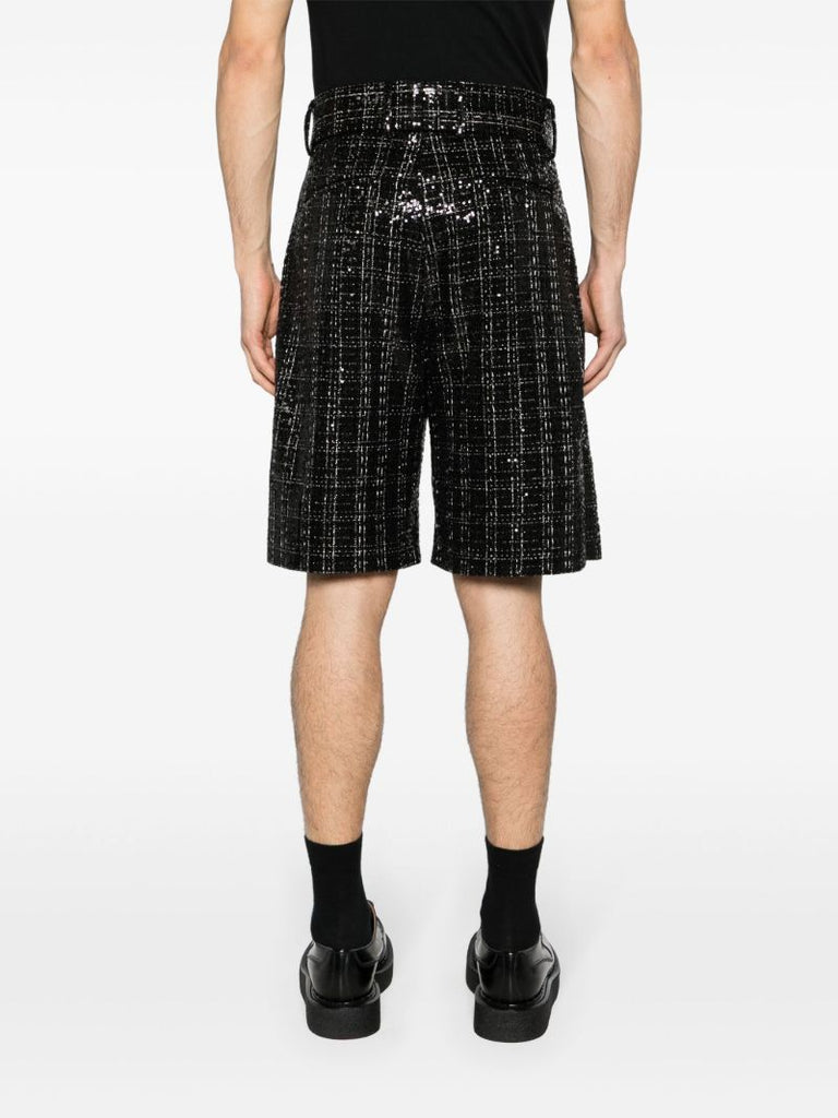 Black Sequin Check Shorts