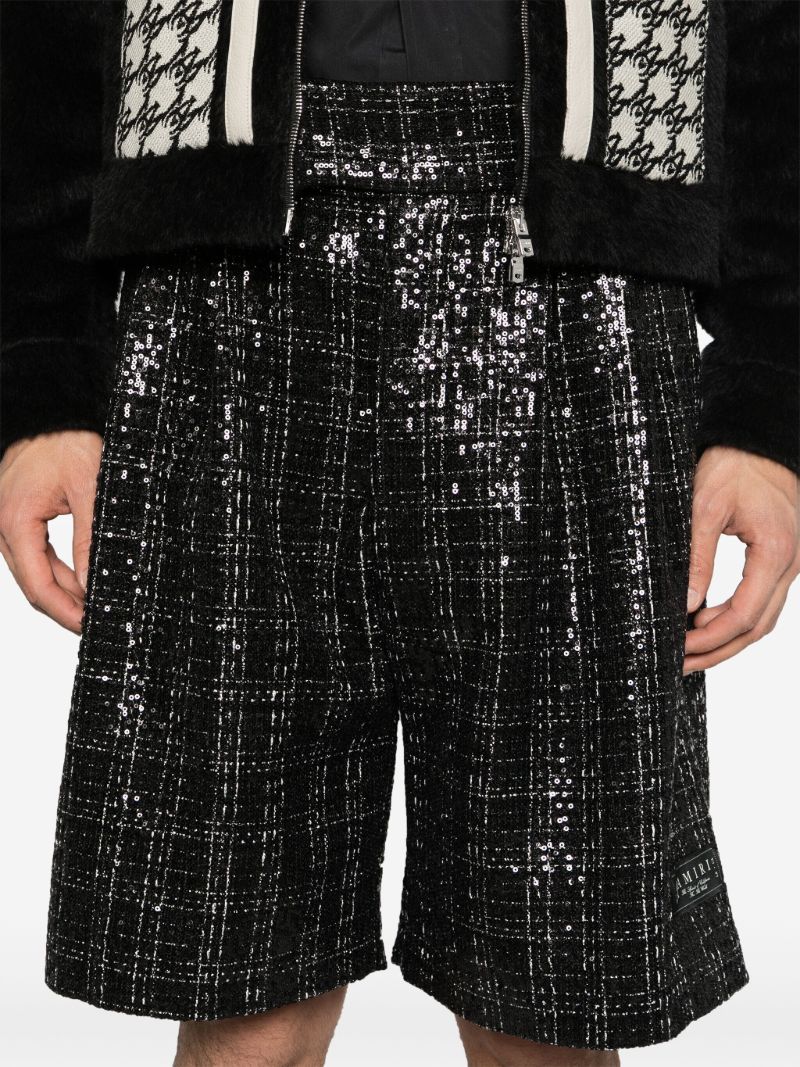 Black Sequin Check Shorts