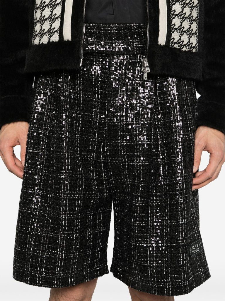 Black Sequin Check Shorts