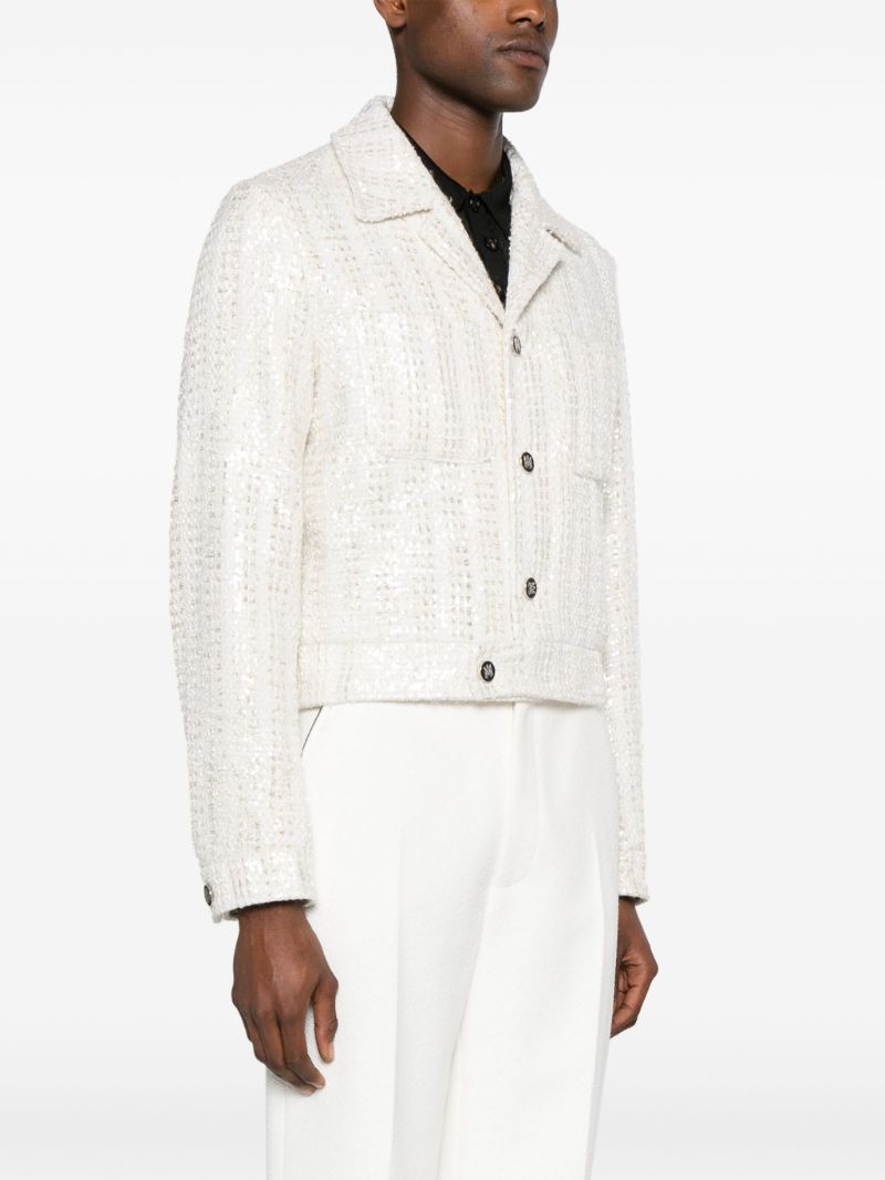 White Sequinned BouclÃ_x0083_Â© Jacket