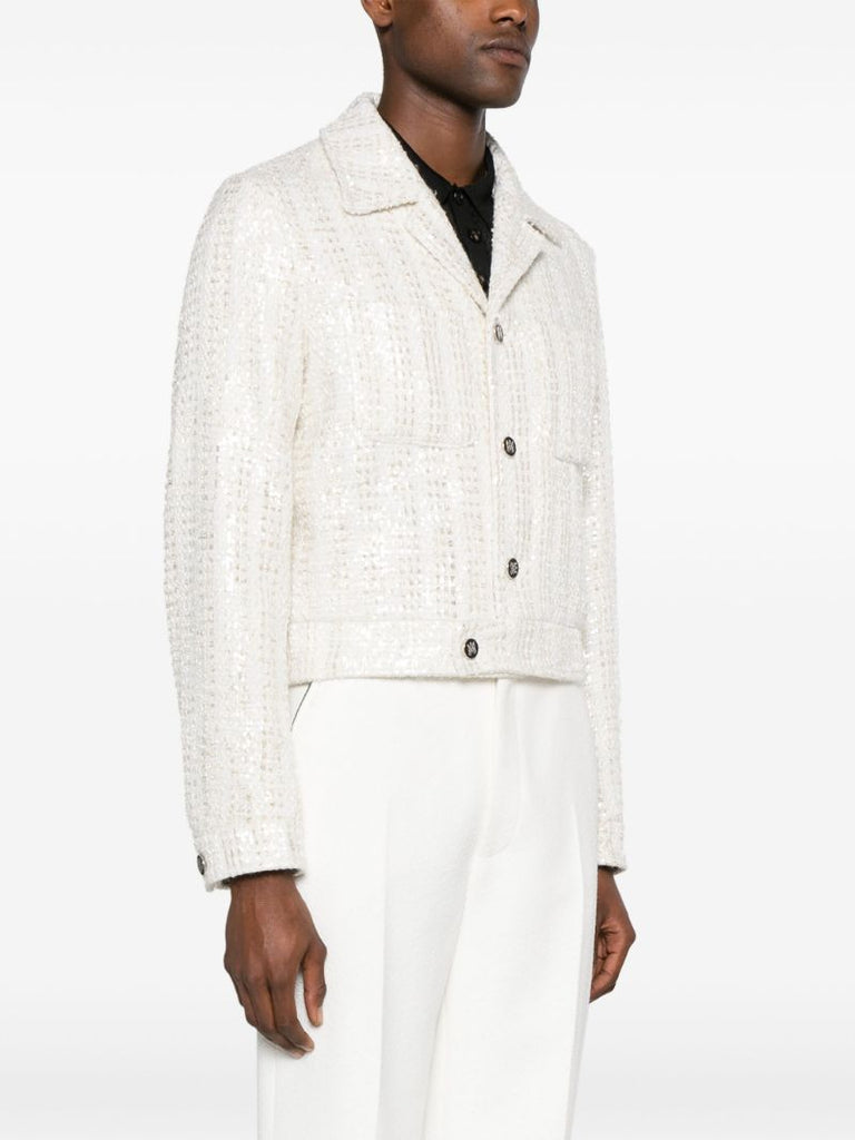 White Sequinned BouclÃ_x0083_Â© Jacket