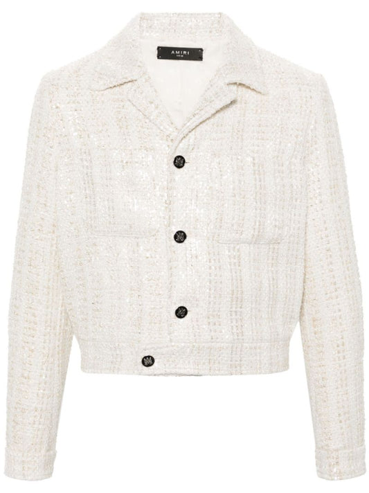White Sequinned BouclÃ_x0083_Â© Jacket