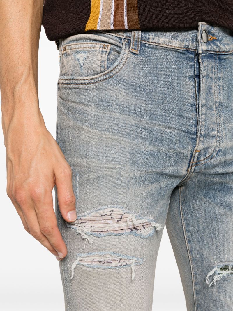 Blue Bandana Distressed Skinny-cut Jeans