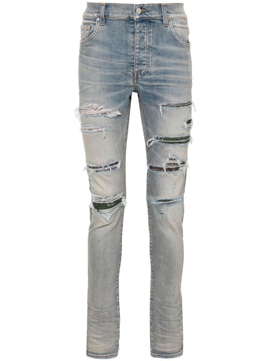Blue Bandana Distressed Skinny-cut Jeans