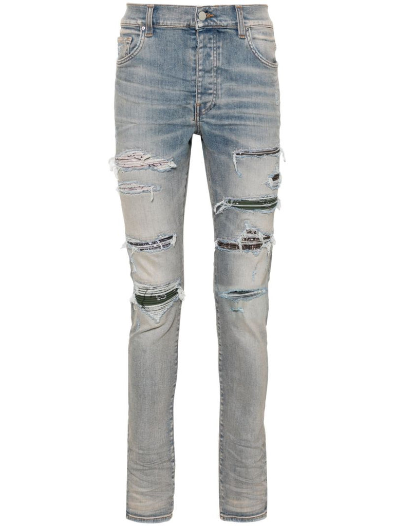 Blue Bandana Distressed Skinny-cut Jeans
