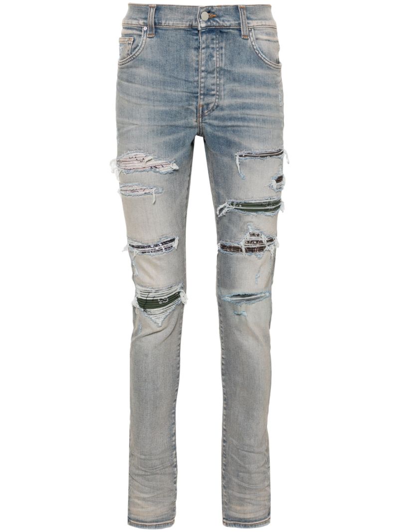 Blue Bandana Distressed Skinny-cut Jeans