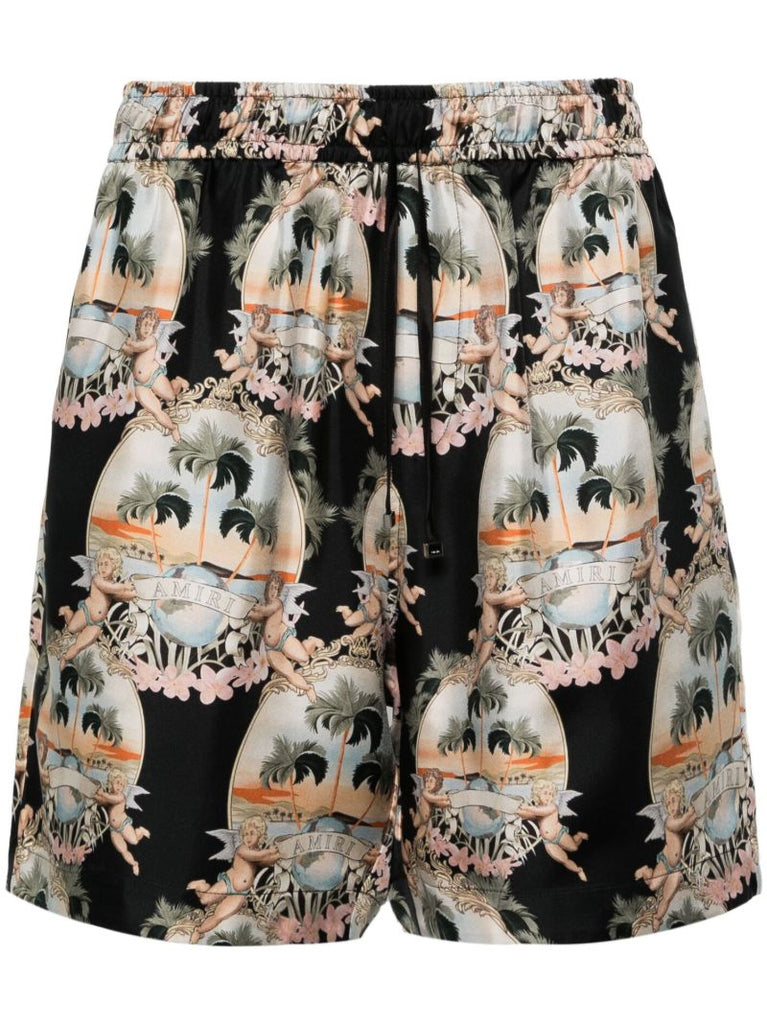 Black Logo-print Silk Shorts