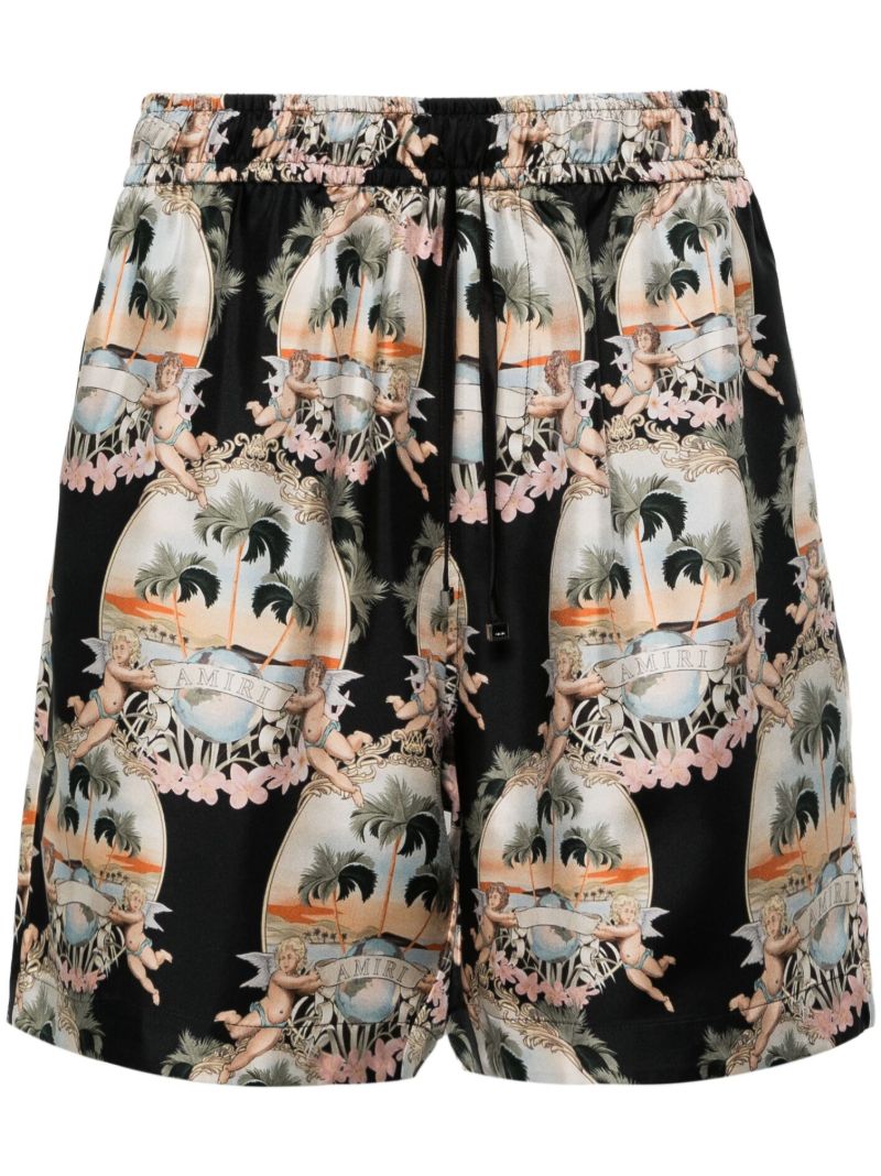Black Logo-print Silk Shorts