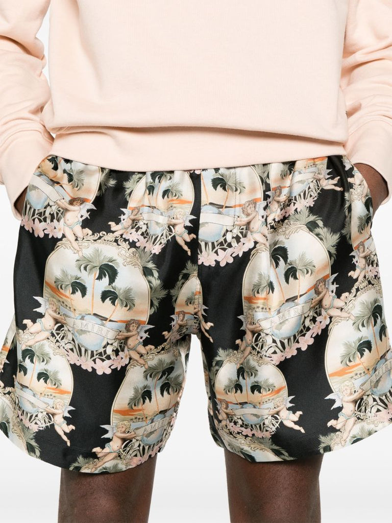 Black Logo-print Silk Shorts