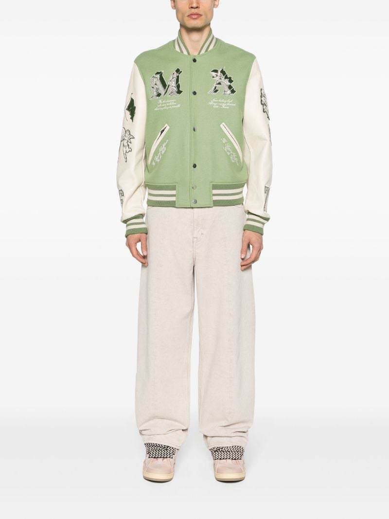 White and Green Multiple Patches Bomber Jacket