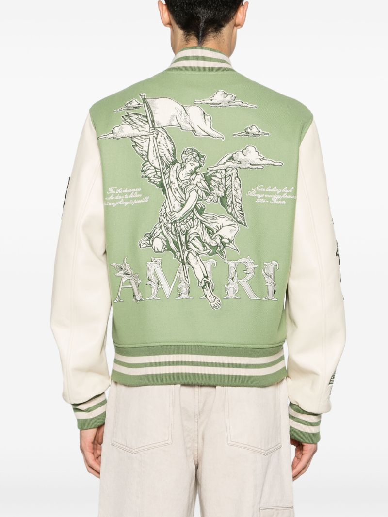 White and Green Multiple Patches Bomber Jacket