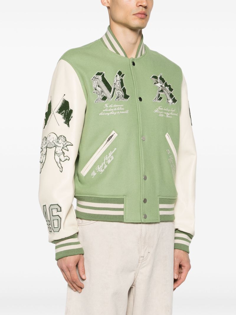 White and Green Multiple Patches Bomber Jacket