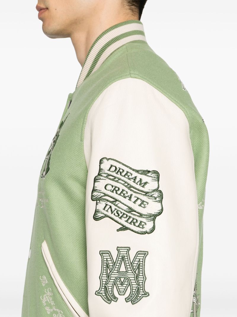 White and Green Multiple Patches Bomber Jacket