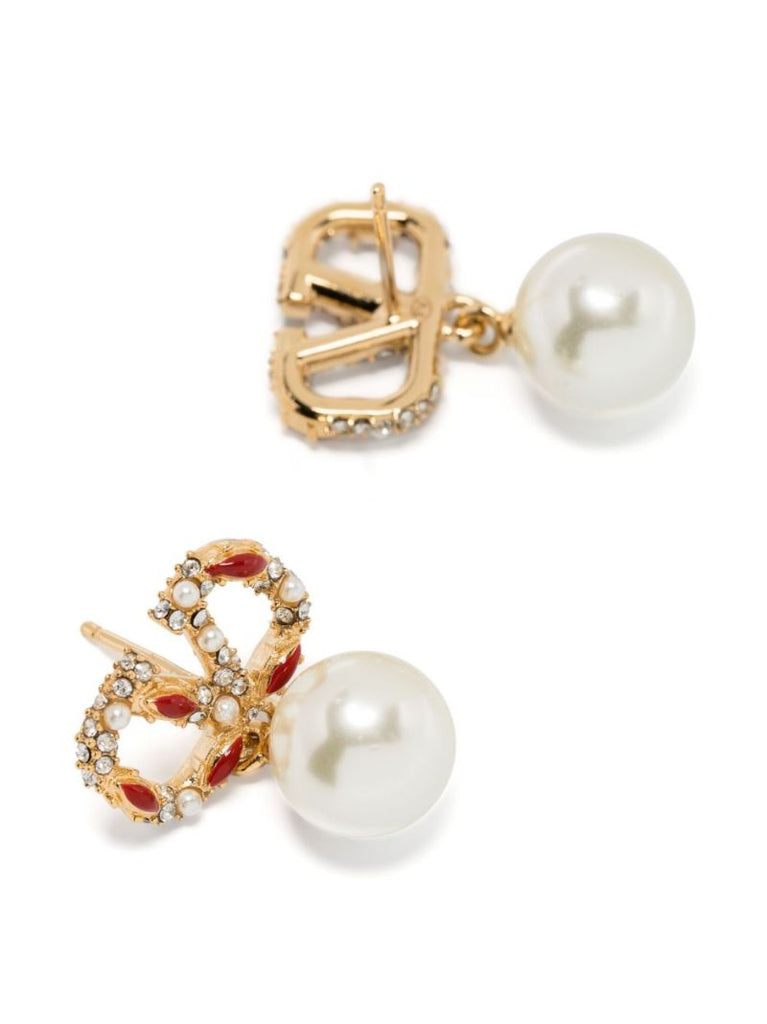 Gold-tone Vlogo Signature Pearl Drop Earrings
