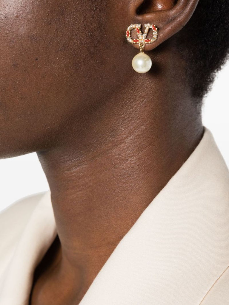 Gold-tone Vlogo Signature Pearl Drop Earrings