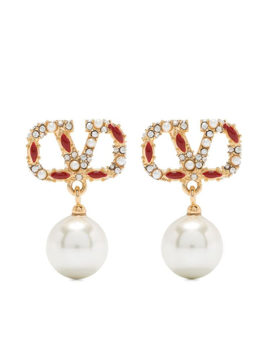 Gold-tone Vlogo Signature Pearl Drop Earrings