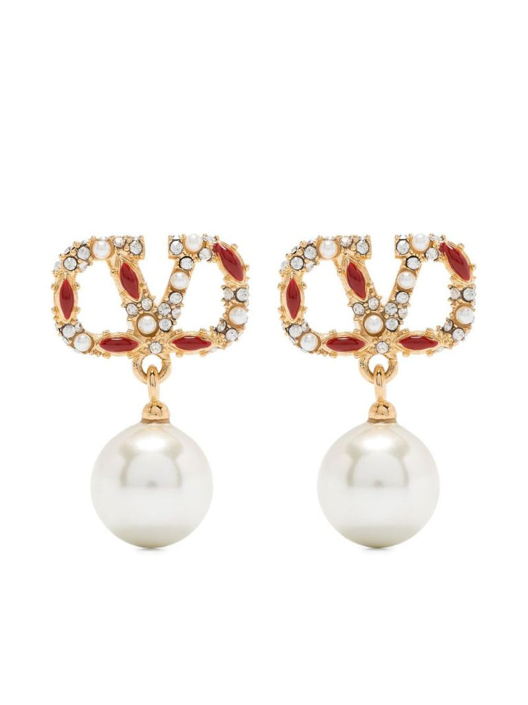 Gold-tone Vlogo Signature Pearl Drop Earrings