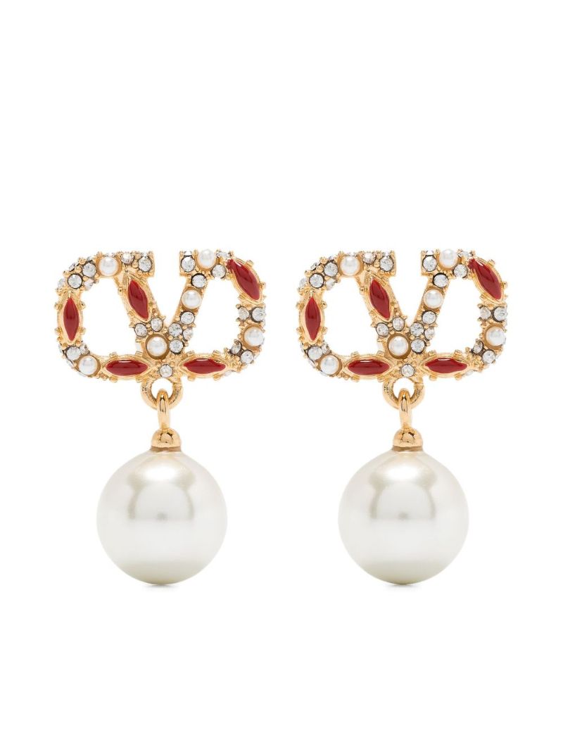 Gold-tone Vlogo Signature Pearl Drop Earrings