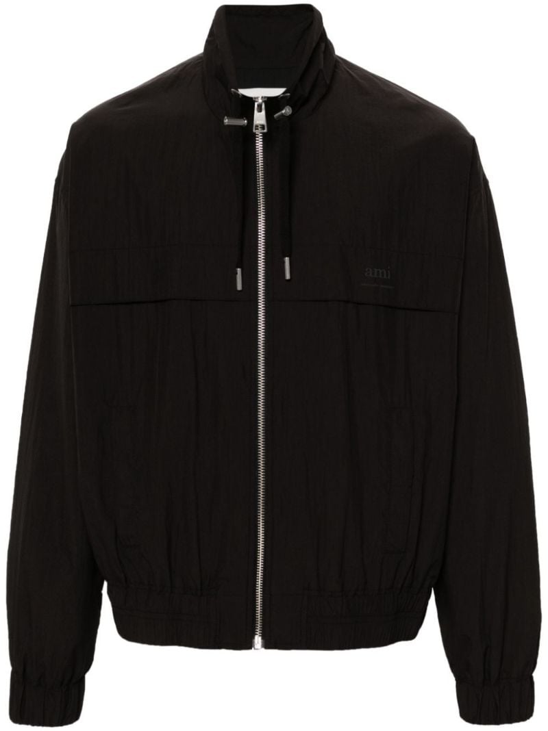 Black Logo Print Zipped Windbreaker