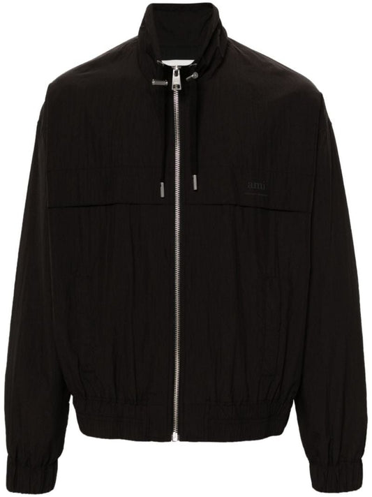 Black Logo Print Zipped Windbreaker