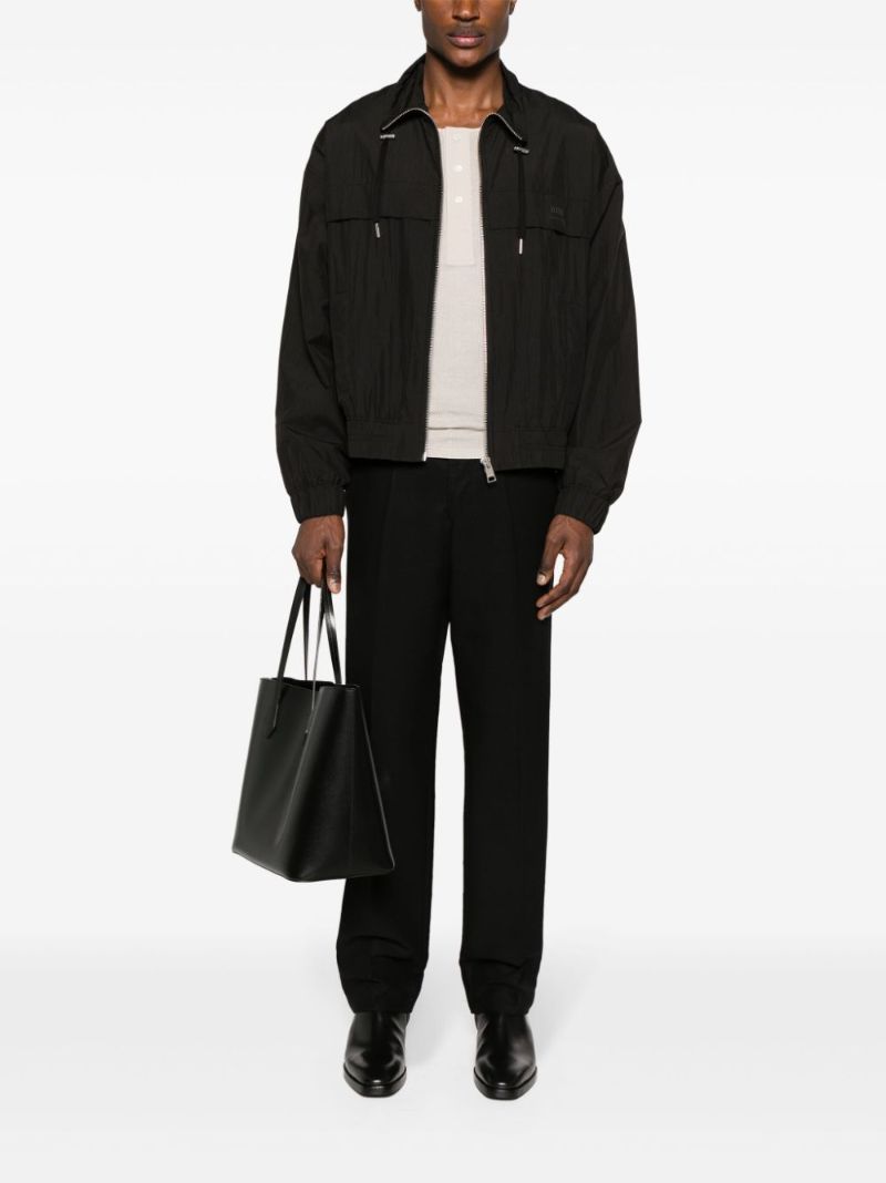 Black Logo Print Zipped Windbreaker